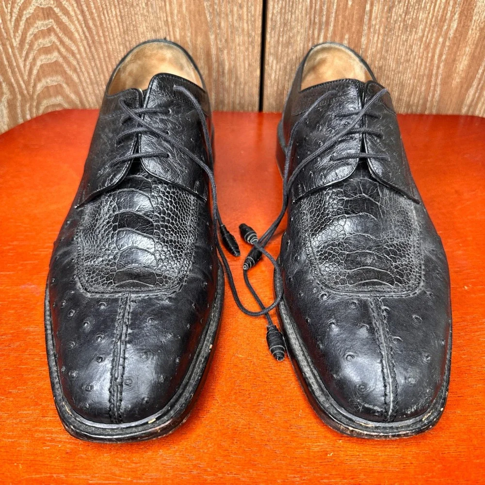 Mezlan Platinum Genuine Ostrich & Alligator Black Derby Shoes Mens 11.5 M 20155